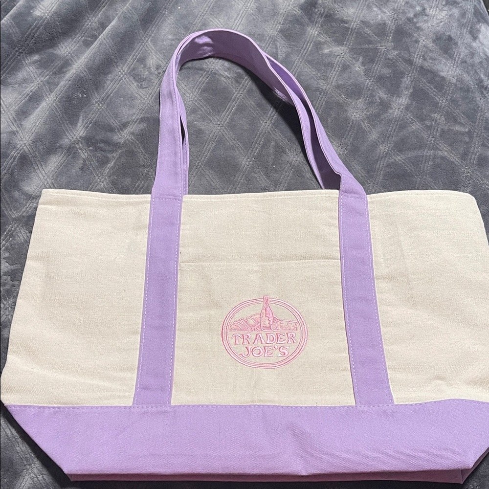 Trader Joe’s large Lavender & Cream Canvas Tote Bag